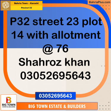 250 Sq. Yards Residential Plot for Sale in Precinct 32 -  Bahria Town, Karachi - (BP-157529)
