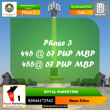 Residential Plot for Sale in Phase 3 -  Bahria Orchard, Lahore - (BP-157550)