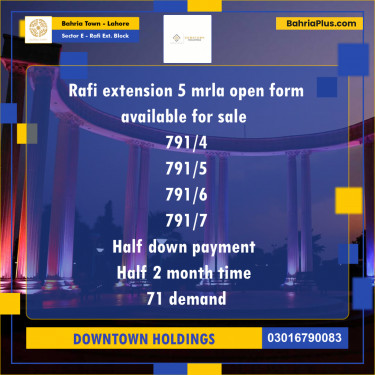 Residential Plot for Sale in Sector E - Rafi Ext. Block -  Bahria Town, Lahore - (BP-157559)