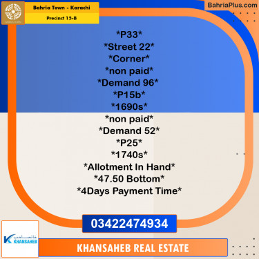 125 Sq. Yards Residential Plot for Sale in Precinct 15-B -  Bahria Town, Karachi - (BP-157574)