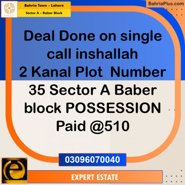 Residential Plot for Sale in Sector A - Babar Block -  Bahria Town, Lahore - (BP-157698)