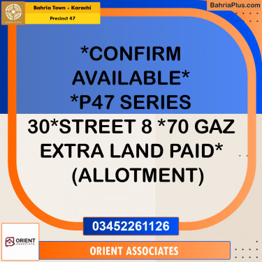 250 Sq. Yards Residential Plot for Sale in Precinct 47 -  Bahria Town, Karachi - (BP-157746)