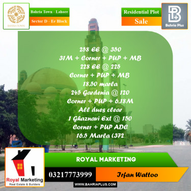 Residential Plot for Sale in Sector D - EE Block -  Bahria Town, Lahore - (BP-157758)