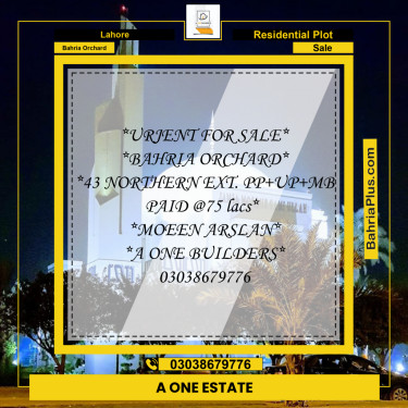 Residential Plot for Sale in Phase 1 - Northern District Ext. -  Bahria Orchard, Lahore - (BP-157830)