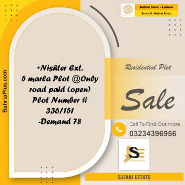 Residential Plot for Sale in Sector E - Nishtar Block -  Bahria Town, Lahore - (BP-157853)