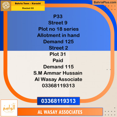 Residential Plot for Sale in Precinct 33 -  Bahria Town, Karachi - (BP-157900)