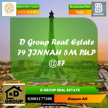Residential Plot for Sale in Sector E - Jinnah Block -  Bahria Town, Lahore - (BP-157920)