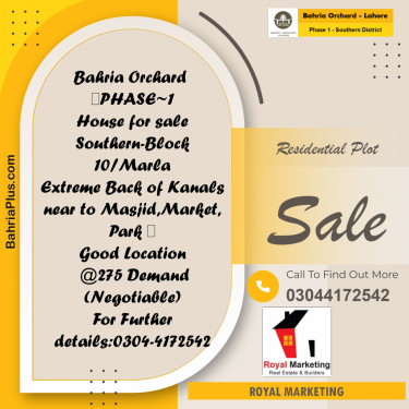 Residential Plot for Sale in Phase 1 - Southern District -  Bahria Orchard, Lahore - (BP-157923)