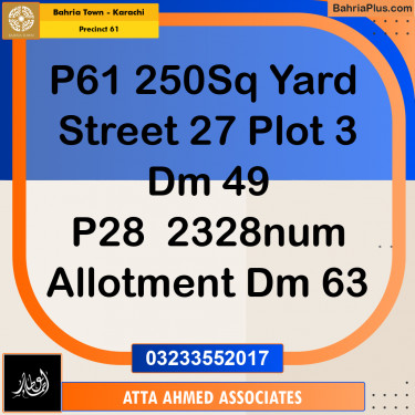 125 Sq. Yards Residential Plot for Sale in Precinct 61 -  Bahria Town, Karachi - (BP-157972)