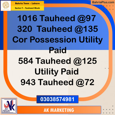 Residential Plot for Sale in Sector F - Tauheed Block -  Bahria Town, Lahore - (BP-157998)