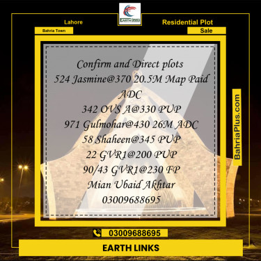Residential Plot for Sale in Sector C - Jasmine Block -  Bahria Town, Lahore - (BP-158036)