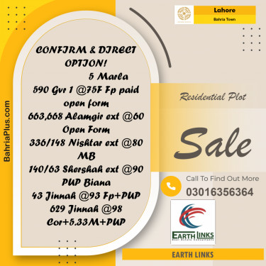 Residential Plot for Sale in Bahria Town, Lahore - (BP-158044)