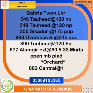 Residential Plot for Sale in Bahria Town, Lahore - (BP-158059)