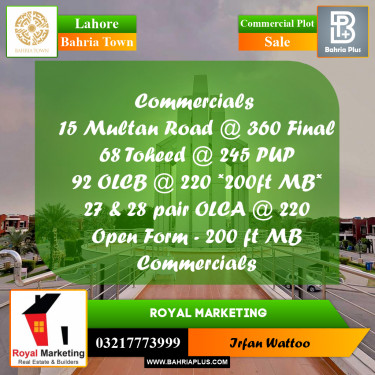 Commercial Plot for Sale in Sector F - Tauheed Block -  Bahria Town, Lahore - (BP-158064)