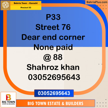 Residential Plot for Sale in Precinct 33 -  Bahria Town, Karachi - (BP-158070)