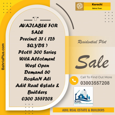 Residential Plot for Sale in Precinct 31 Plot -  Bahria Town, Karachi - (BP-158079)