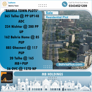 Residential Plot for Sale in Sector F - Talha Block -  Bahria Town, Lahore - (BP-158107)