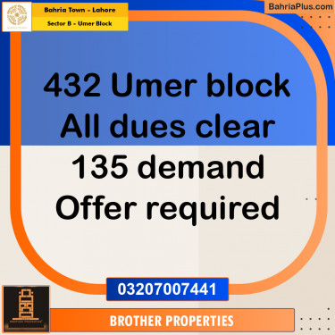 Residential Plot for Sale in Sector B - Umer Block -  Bahria Town, Lahore - (BP-158111)