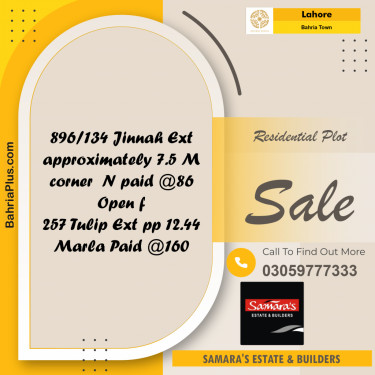 Residential Plot for Sale in Sector E - Jinnah Ext. Block -  Bahria Town, Lahore - (BP-158154)
