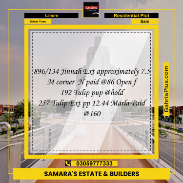 Residential Plot for Sale in Sector E - Jinnah Ext. Block -  Bahria Town, Lahore - (BP-158156)