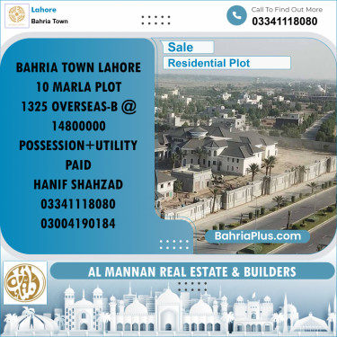 Residential Plot for Sale in Overseas B -  Bahria Town, Lahore - (BP-158210)