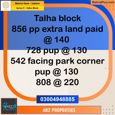 Residential Plot for Sale in Sector F - Talha Block -  Bahria Town, Lahore - (BP-158241)