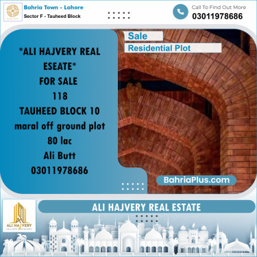 Residential Plot for Sale in Sector F - Tauheed Block -  Bahria Town, Lahore - (BP-158257)