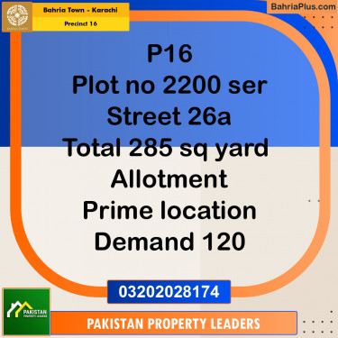 250 Sq. Yards Residential Plot for Sale in Precinct 16 -  Bahria Town, Karachi - (BP-158260)