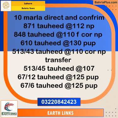 Residential Plot for Sale in Sector F - Tauheed Block -  Bahria Town, Lahore - (BP-158291)