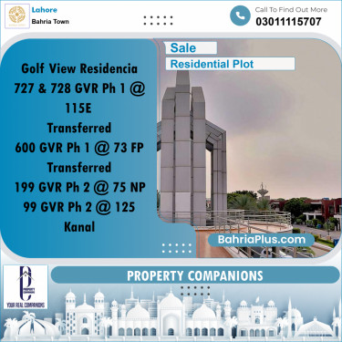 Residential Plot for Sale in Golf Phase 1 -  Bahria Town, Lahore - (BP-158349)