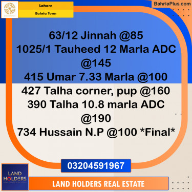 Residential Plot for Sale in Sector E - Jinnah Block -  Bahria Town, Lahore - (BP-158384)