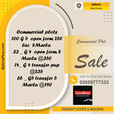 Commercial Plot for Sale in Phase 4 - G5 Block -  Bahria Orchard, Lahore - (BP-158501)