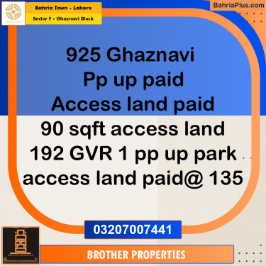 Residential Plot for Sale in Sector F - Ghaznavi Block -  Bahria Town, Lahore - (BP-158524)