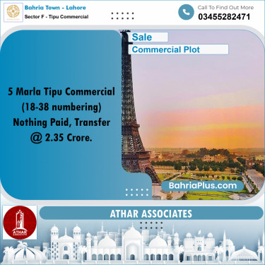 Commercial Plot for Sale in Sector F - Tipu Commercial -  Bahria Town, Lahore - (BP-158530)