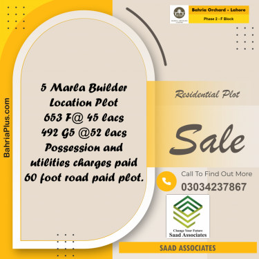 Residential Plot for Sale in Phase 2 - F Block -  Bahria Orchard, Lahore - (BP-158584)