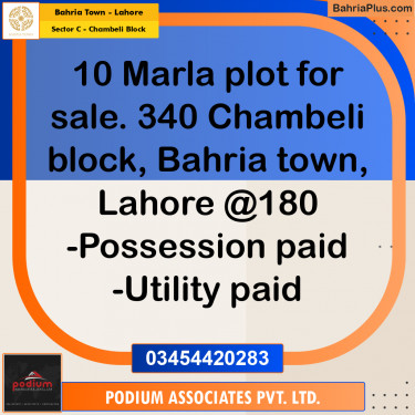 Residential Plot for Sale in Sector C - Chambeli Block -  Bahria Town, Lahore - (BP-158665)