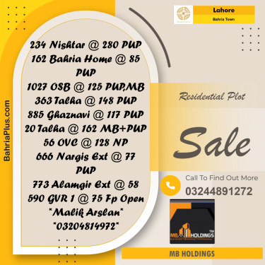 Residential Plot for Sale in Sector E - Nishtar Block -  Bahria Town, Lahore - (BP-158691)