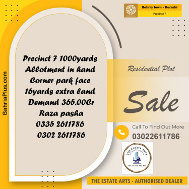 1000 Sq. Yards Residential Plot for Sale in Precinct 7 -  Bahria Town, Karachi - (BP-158701)