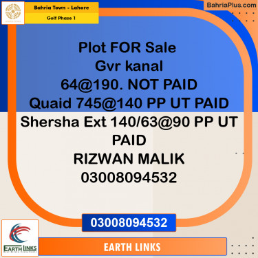 Residential Plot for Sale in Golf Phase 1 -  Bahria Town, Lahore - (BP-158707)