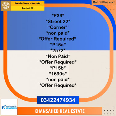 Residential Plot for Sale in Precinct 33 -  Bahria Town, Karachi - (BP-158798)