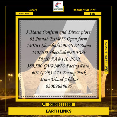 Residential Plot for Sale in Sector E - Jinnah Ext. Block -  Bahria Town, Lahore - (BP-158819)