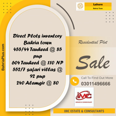 Residential Plot for Sale in Sector F - Tauheed Block -  Bahria Town, Lahore - (BP-158841)