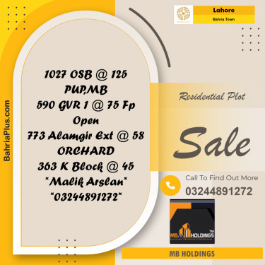 Residential Plot for Sale in Overseas B -  Bahria Town, Lahore - (BP-158885)