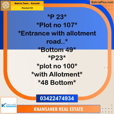 125 Sq. Yards Residential Plot for Sale in Precinct 23 -  Bahria Town, Karachi - (BP-158931)