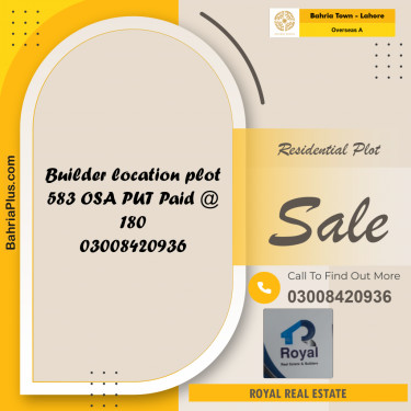 Residential Plot for Sale in Overseas A -  Bahria Town, Lahore - (BP-158988)