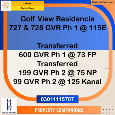 Residential Plot for Sale in Golf Phase 1 -  Bahria Town, Lahore - (BP-159014)