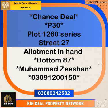 250 Sq. Yards Residential Plot for Sale in Precinct 30 -  Bahria Town, Karachi - (BP-159082)