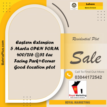 Residential Plot for Sale in Bahria Orchard, Lahore - (BP-159174)