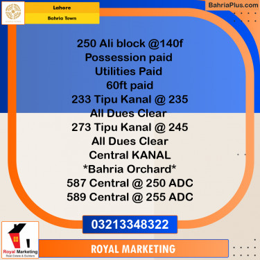 Residential Plot for Sale in Sector B - Ali Block -  Bahria Town, Lahore - (BP-159196)