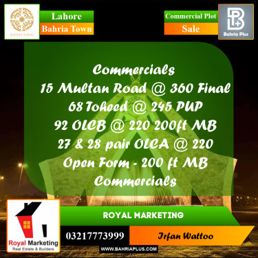 Commercial Plot for Sale in Sector D - EE Multan Block -  Bahria Town, Lahore - (BP-159244)